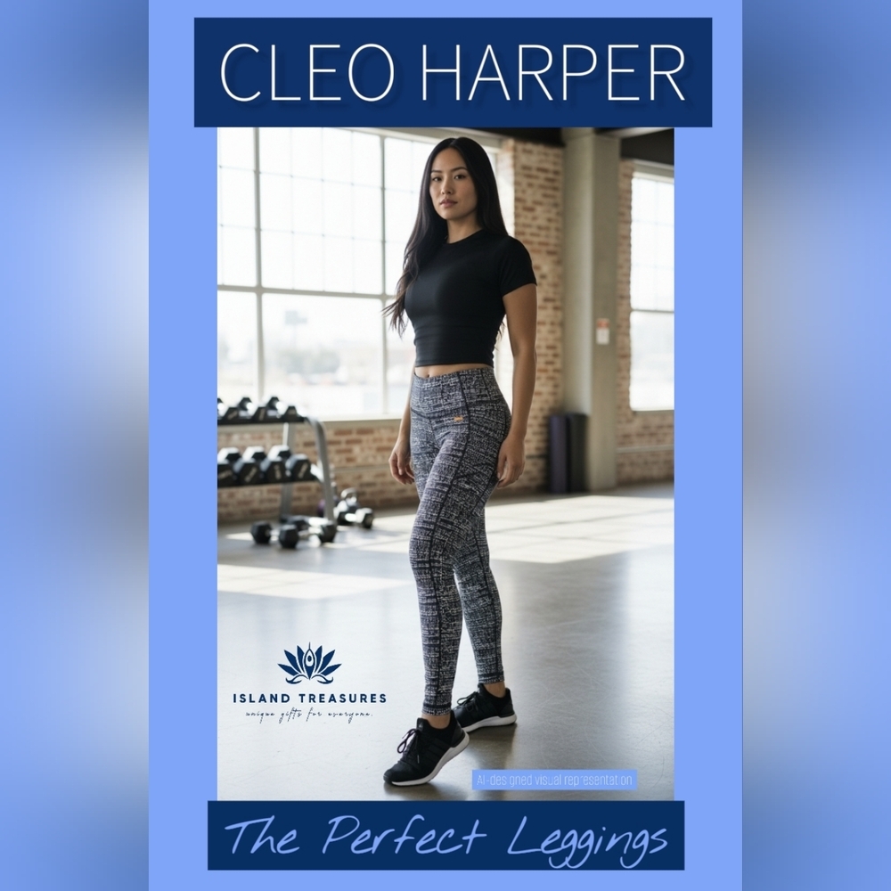 Cleo Harper Forte Leggings Butter Soft Blue & White Deep Side Pockets Size XS